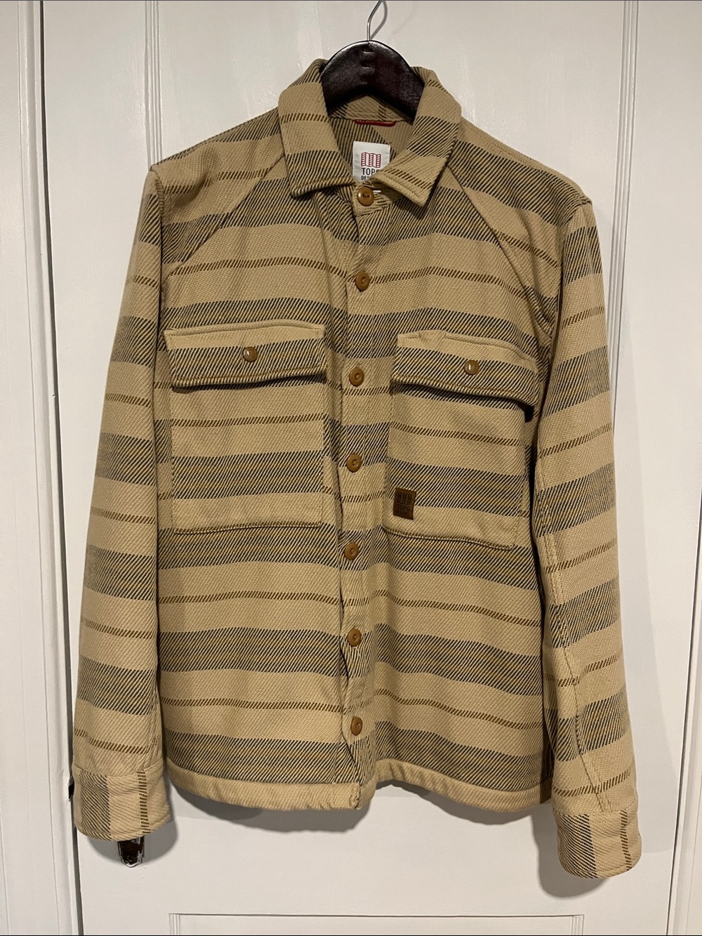 Topo Designs Men’s Beige and Dark Stripe Shirt Jacket